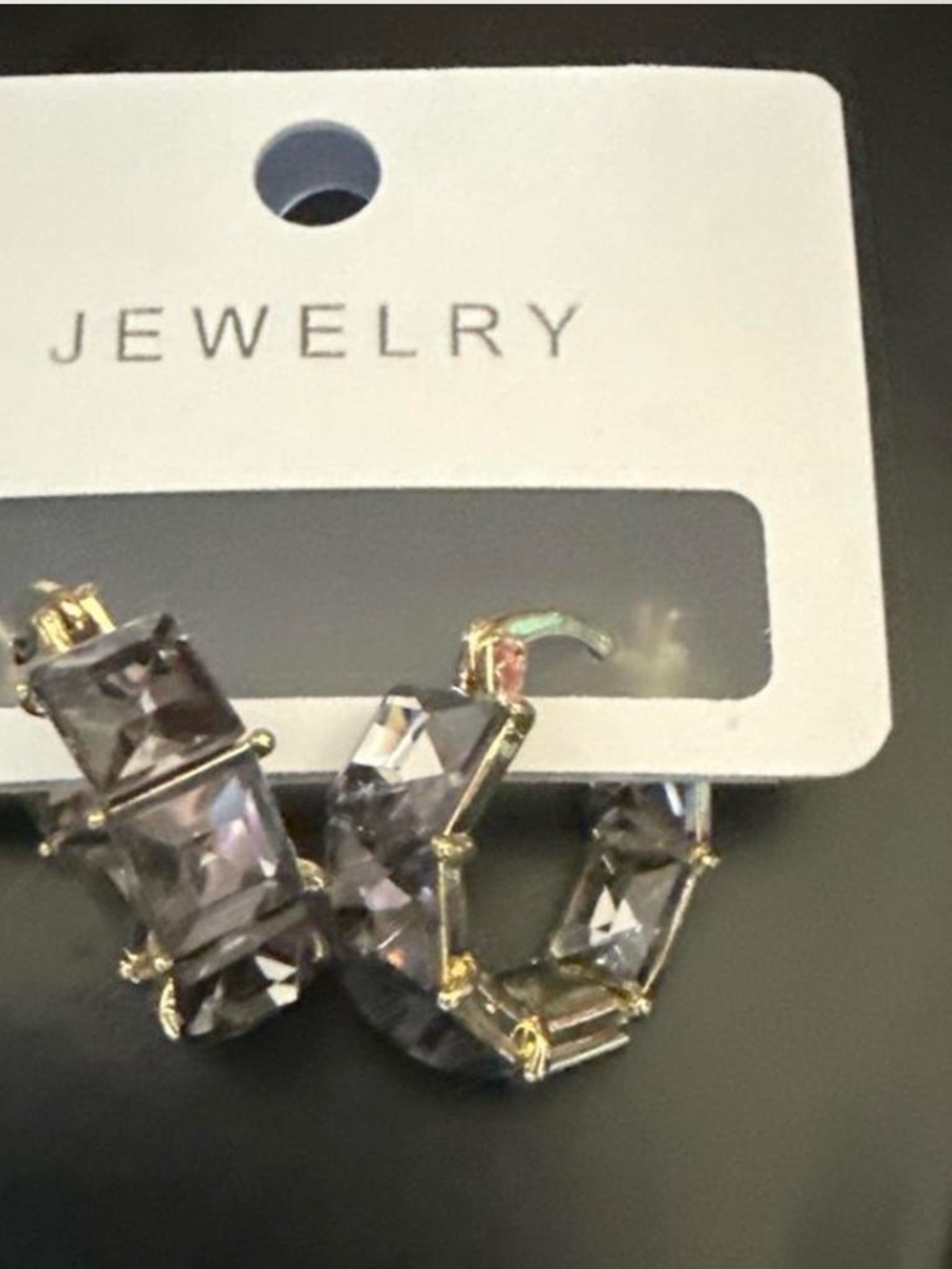 Gold-Plated Hoop Earrings with Smoky Gray Crystals